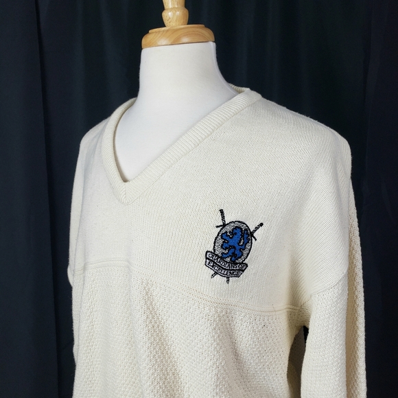 McBriar Vintage Knit Beige Sweater Made in USA with Embroidered Logo - Picture 1 of 8